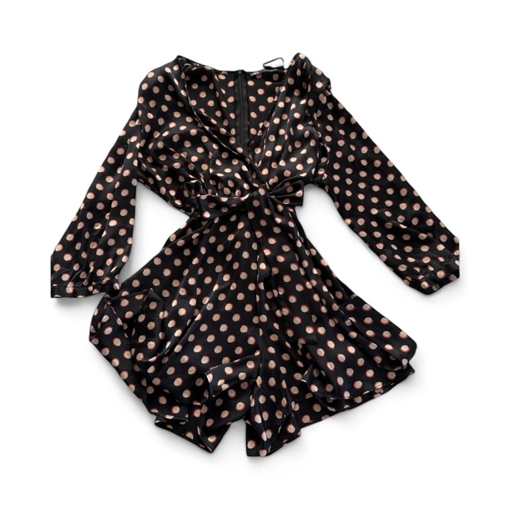 Zara‎ Black Romper with Polka Dots Zippered Back Size M